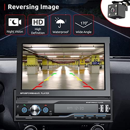 Автомобилна стерео ESSGOO на един Din, 7-инчов Панти Капацитивен сензорен екран, MP5 плейър, Автомагнитола, Съвместима с Apple CarPlay и Android, Автоматична Поддръжка на Bluetooth SWC Mirro