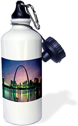 Бутилка за вода 3dRose St Louis, Missouri Arch at Nite Sports, 21 унция, бяла