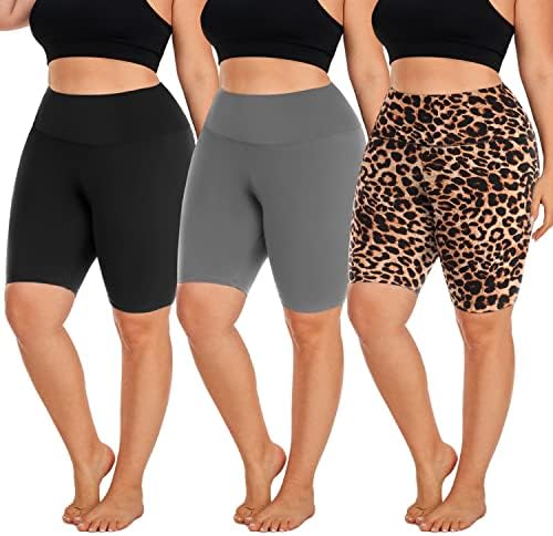 Hi Clasmix 3 опаковки байкерских шорти Голям размер за жени (1X-4X) -Не Просвечивающие Спортни Супер Меки Черни къси панталони за йога