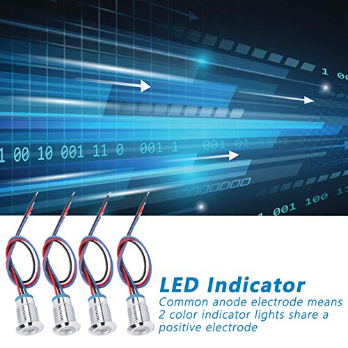 4 Комплекта Предварително свързани кръгли led 4 Комплекта led метални индикатори Led лампа с общ катод 12 мм 2‑Цвят на сигналната лампа