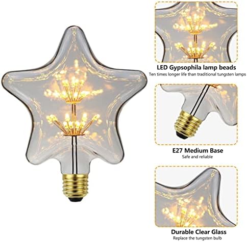 Xianfei 4 опаковки Led Лампи Edison с Пентаграма, 2300k 3w Топло Жълти Led Edison, 85-265 В Энергосберегающая Декоративна Лампа С Цокъл