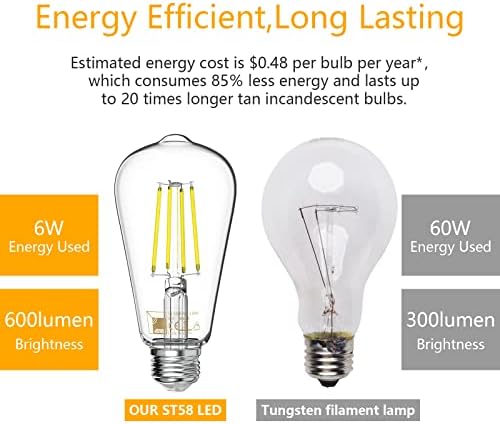 Флуоресцентни лампи VOOSEI 4000K LED E26 60 Вата с регулируема яркост, 6 W, Еквивалентни На 60 W лампам с нажежаема жичка Edison висока яркост ST58 под по-Стари времена от Прозрачно с?