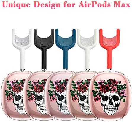 AIDERLOT AirPods Max Прозрачен калъф, Сладък Дизайн във формата на черепи и цветя, Прозрачен калъф от мек TPU, Съвместим с AirPods Max, Прозрачен Защитен калъф за Apple AirPods Max (розов