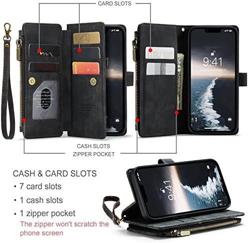 Калъф за телефон Asuwish за iPhone 14, чанта-портфейл с диагонал от 6,1 инча и защитно фолио от закалено Стъкло, Кожен Флип-Притежател