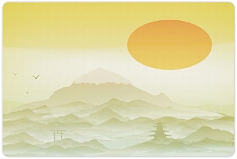 Foldout Азиатски Подложка за домашни за храна и вода, Японски Пейзаж с участието на Слънчеви Планини и Силует Арка, Правоъгълен Нескользящий