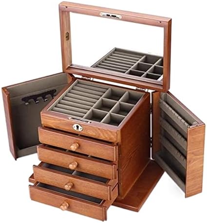 XINOSA кутия за бижута дървена кутия за бижута 5 слой бижута органайзер кутия калъф бижута дисплей кутия с ключалка за пръстени, обеци,