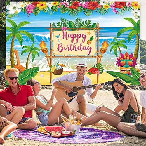 Хавайски Фон за Рожден Ден, Летен Фон за Снимки на плажа Luau, Тропически Палмови листа, Тематично украса за парти в чест на рождения Ден на с Фламинго и Тики, Банер (10x8
