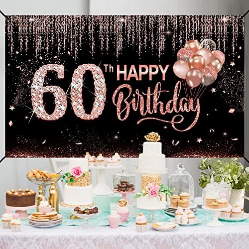Украса за Банери с 60-годишнината на жените, Розово Злато, 60-Годишният Фон за Рожден Ден, Знак за Партита, Голям Фон за Фотосесия с Шестнадцатилетием, Подпори за Фотос