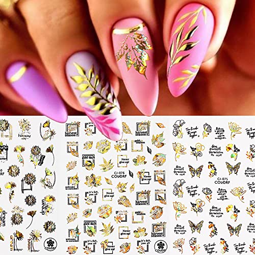 Есенни Етикети за дизайн на ноктите Етикети 3D Кленов лист Пеперуда Акрилни Аксесоари за Нокти за Деня на Благодарността Беличьи Борови Шишарки Абстрактни Златни и