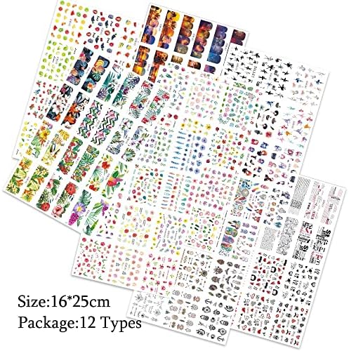 Комплект стикери за нокти 12 Дизайни, Смесени Цветни Геометрични Стикери за нокти Секси Момиче, Переводные Стикери За нокти, Татуировки,