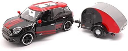 Мащабна модел, съвместим с Mini Cooper S Countryman с ремарке за къмпинг Черно/ЧЕРВЕНО 1:24 MOTORMAX MTM79762