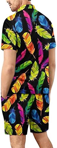 RbCulf/Мъжка Блуза с къс ръкав, Потници и къси Панталони, Хавайски Плажно Облекло, Риза с копчета с Ревери, Къси Панталони, Комплект от 2 теми