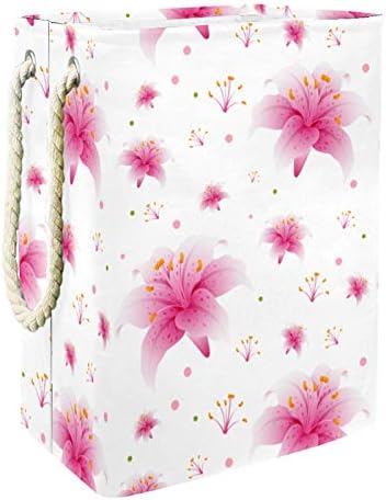 Кошница за дрехи с Цъфтящи Розови цветя на Лилия, Романтична Сгъваема Кошница за съхранение на бельо с Дръжки, Подвижни Скоби, Добре