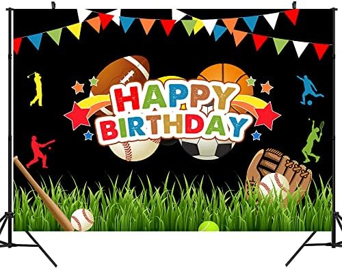 Ticuenicoa 6 × 4 фута Момче Спортен Фон За Снимки честит Рожден Ден на Цветни Знамена Звезда на Фона на Черната дъска Бейзбол, Футбол, Баскетбол, Ръгби Банер за Парти Торта