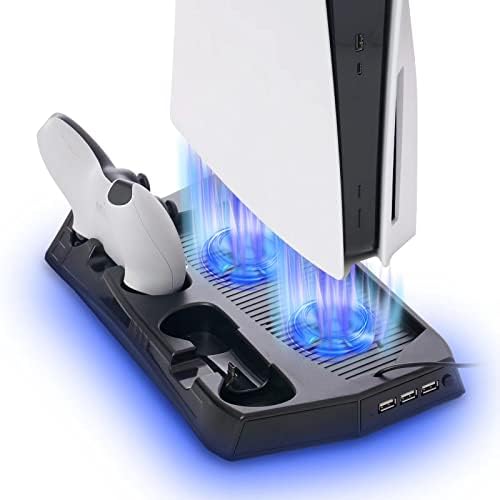 Вентилатор за охлаждане PS5, Охладител PS5, Вертикална стойка за Playstation 5 Digital Edition и игрова конзола Ultra HD с Двоен индикатор