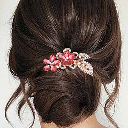Bohend гребен за коса с кристали, изкуствена коса с цветя, сватбени аксесоари за коса, украса за жени и момичета (червен)