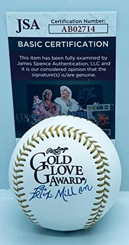 Играта топката Felix Millan Метс Braves със Златна Ръкавица и автограф на JSA - Бейзболни топки с Автограф