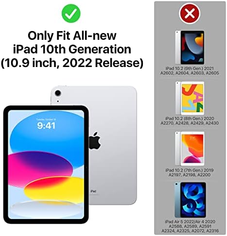Калъф MoKo за iPad на 10-то поколение 10,9 инча 2022, Удароустойчив, за целия корпус, здрав Хибриден Защитен калъф с поставка и вградена защита на екрана за iPad на 10-то поколени