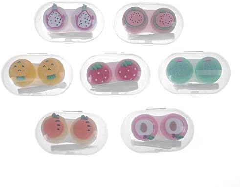 IUAQDP, 7 бр. чанта за Носене на контактни лещи, Фланец Сладък Цветен Контейнер за съхранение на плодове с Пинсети, Мини Преносим Пластмасов