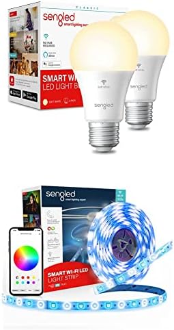Интелигентни електрически крушки Sengled WiFi, които работят с Alxa Soft White 2 Pack-Пакет WiFi Smart LED Multicolor Light Strip, 5