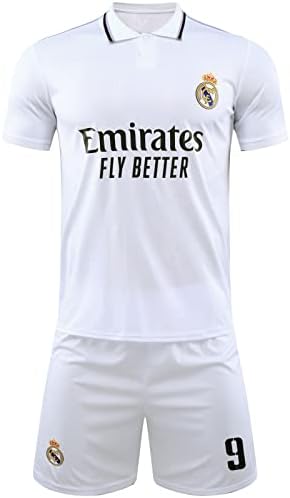GITGIE 2022/2023 Real Madrid Home 9 Карим Бензема Футбол За Възрастни Мъжки Трикотажная Риза с къси Панталони За Възрастни Размери