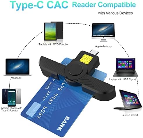 Четец на смарт-карти CAC споделяне на USB C DOD Military Type C и ID CAC Card Reader съвместим с Mac Os, Windows, Linux-Mini Foldable