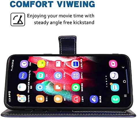 Съвместим с Samsung Galaxy S23 Ultra 5G Чанта-портфейл, каишка за китката, Кожена каишка и Флип-държач за карти, Чиния, Аксесоари за