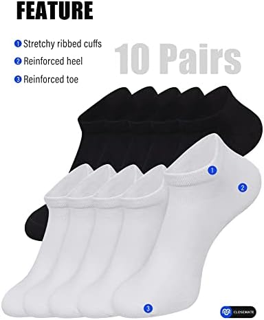 Closemate 10 Чифта Спортни Чорапи за Тренировки на Глезените за Мъже И Жени, Памучни Къси Чорапи с Ниско Деколте